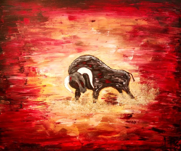 Painting titled "El Toro" by Antoine Demonceau, Original Artwork, Acrylic