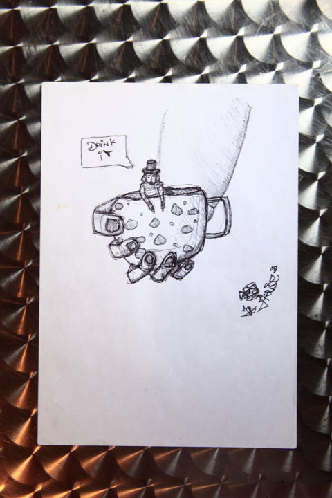 Disegno intitolato "Drink it" da La Fraise 2, Opera d'arte originale, Biro