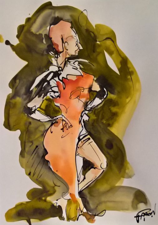 Drawing titled "La dame au collier…" by Antoine Faure, Original Artwork, Ink