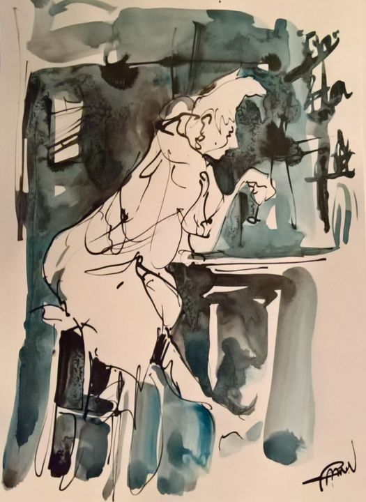 Drawing titled "Fin de soirée 8" by Antoine Faure, Original Artwork, Ink