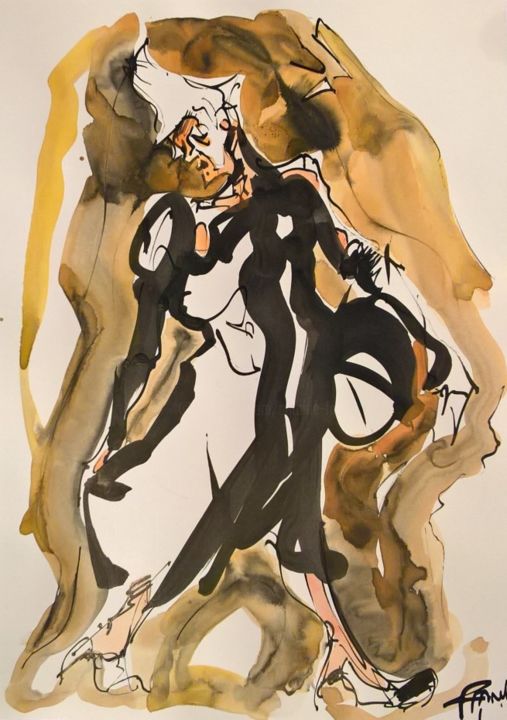 Drawing titled "L'intriguante 20" by Antoine Faure, Original Artwork, Ink