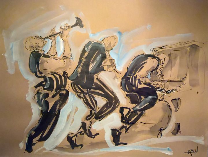 Painting titled "10 Etude jazz" by Antoine Faure, Original Artwork, Gouache