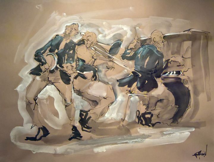 Malerei mit dem Titel "11 Etude jazz" von Antoine Faure, Original-Kunstwerk, Gouache