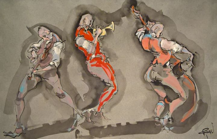 Painting titled "37 Etude jazz" by Antoine Faure, Original Artwork, Gouache