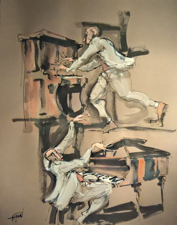 Painting titled "42 Boogie white men" by Antoine Faure, Original Artwork, Gouache