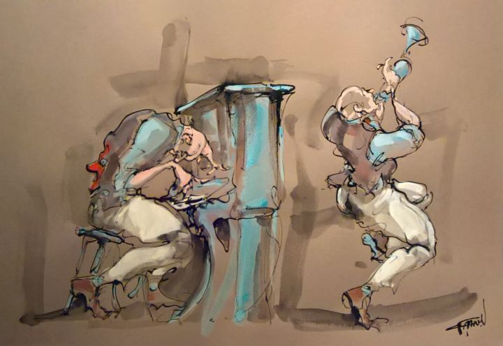 Painting titled "48 Etude jazz" by Antoine Faure, Original Artwork, Gouache