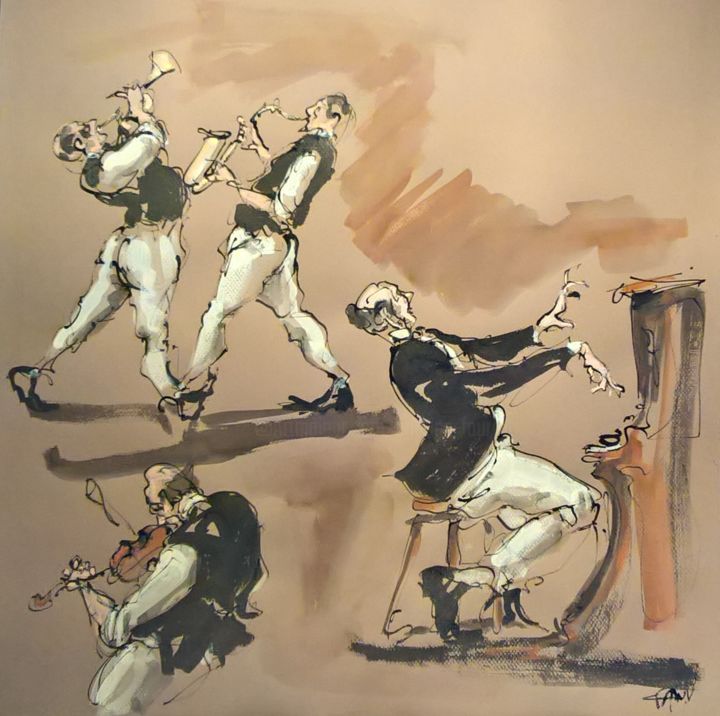 Painting titled "56 Etude jazz" by Antoine Faure, Original Artwork, Gouache