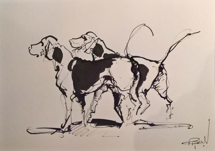 Dibujo titulada "1 Etude chiens de m…" por Antoine Faure, Obra de arte original, Tinta