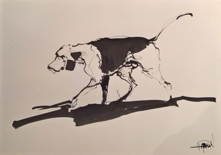 Drawing titled "2 Etude chien de me…" by Antoine Faure, Original Artwork, Ink