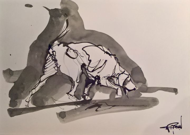 Disegno intitolato "3 Etude de chiens d…" da Antoine Faure, Opera d'arte originale, Inchiostro