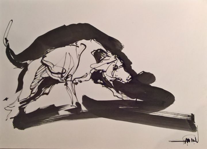 Drawing titled "5 Etude de chiens d…" by Antoine Faure, Original Artwork, Ink