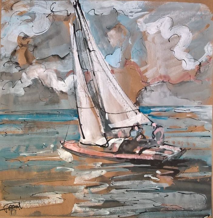 Pintura titulada "7 balade en mer" por Antoine Faure, Obra de arte original, Gouache