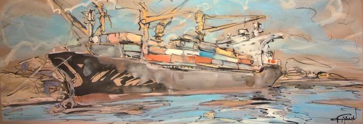 Painting titled "44 Les containers e…" by Antoine Faure, Original Artwork, Ink
