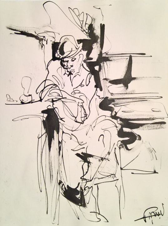 Dessin intitulée "42 l'anxieux" par Antoine Faure, Œuvre d'art originale, Encre