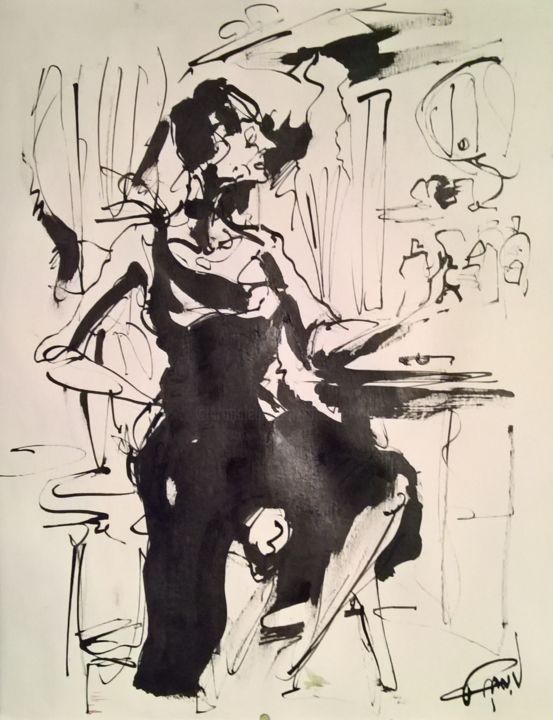 Desenho intitulada "48 La veuve noire" por Antoine Faure, Obras de arte originais, Tinta