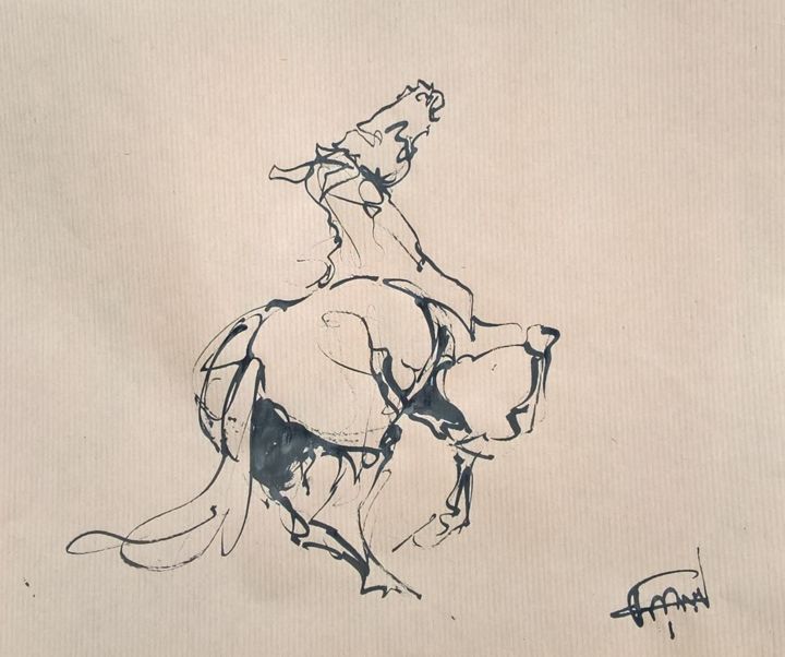 Рисунок под названием "14 étude de chevaux" - Antoine Faure, Подлинное произведение искусства, Чернила