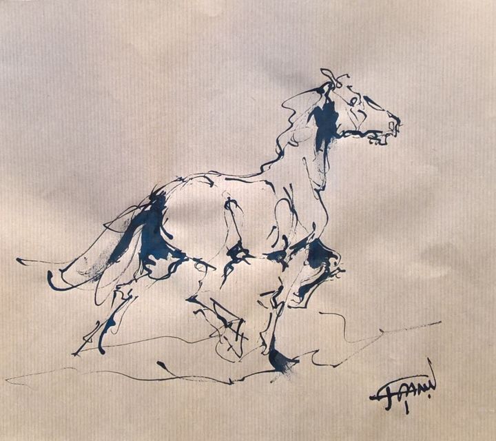 Рисунок под названием "22 étude chevaux" - Antoine Faure, Подлинное произведение искусства, Чернила