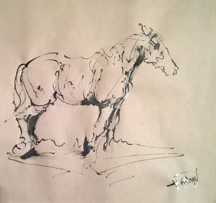 Рисунок под названием "42 étude chevaux" - Antoine Faure, Подлинное произведение искусства, Чернила