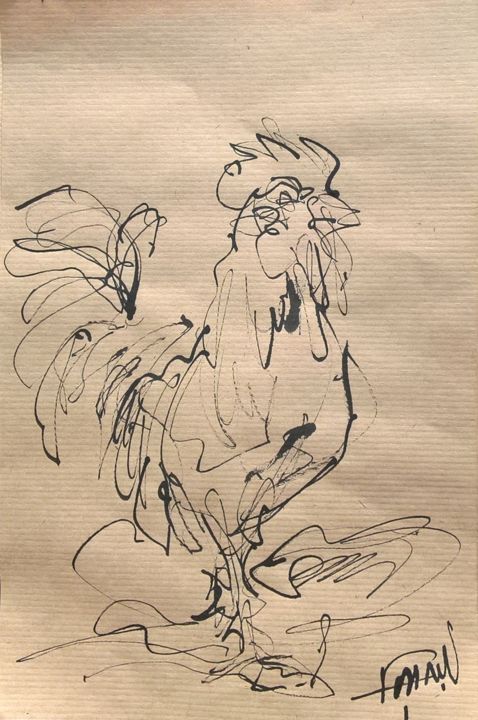 Drawing titled "1 Fier coq" by Antoine Faure, Original Artwork, Ink