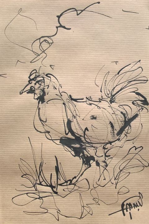 Dibujo titulada "7 Poulette" por Antoine Faure, Obra de arte original, Tinta