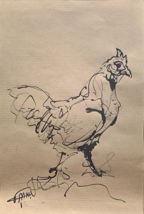 Drawing titled "9 Belle poulette" by Antoine Faure, Original Artwork, Ink
