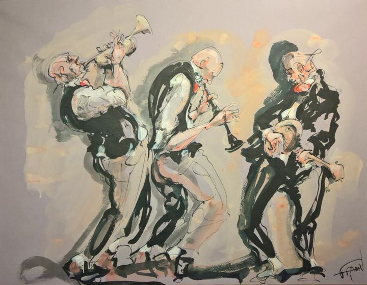 Painting titled "197 Les baroudeurs" by Antoine Faure, Original Artwork, Gouache