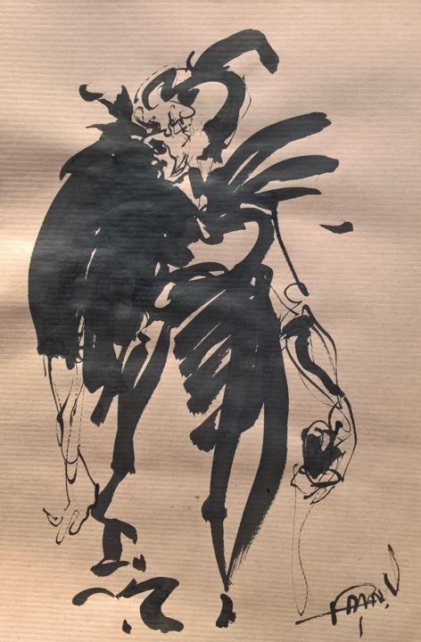 Dessin intitulée "207 La bête noire" par Antoine Faure, Œuvre d'art originale, Encre
