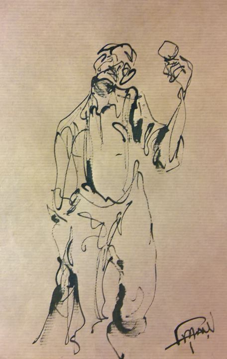 「217 Le trinqueur」というタイトルの描画 Antoine Faureによって, オリジナルのアートワーク, インク