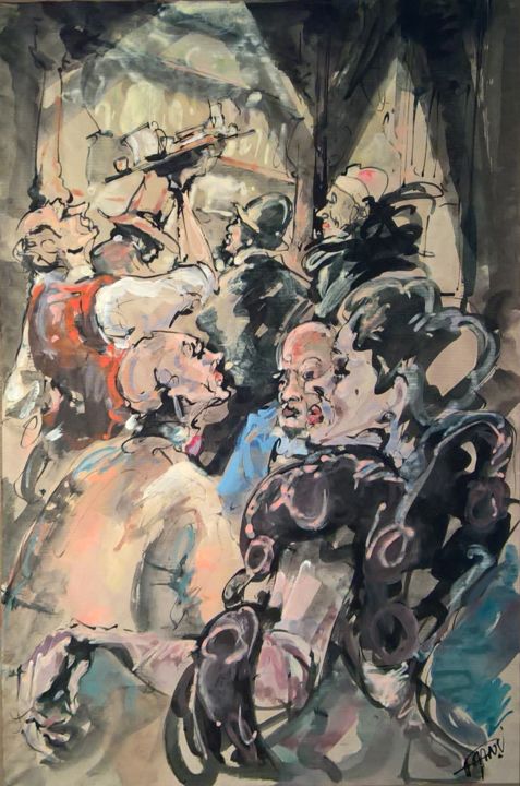 Painting titled "72 Two hours o'clock" by Antoine Faure, Original Artwork, Gouache