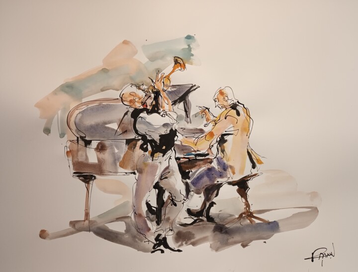 Painting titled "212 Etude jazz" by Antoine Faure, Original Artwork, Gouache