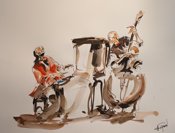 Pintura titulada "224 Etude jazz" por Antoine Faure, Obra de arte original, Gouache