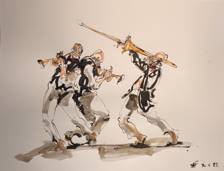 Pintura titulada "235 Etude jazz" por Antoine Faure, Obra de arte original, Gouache