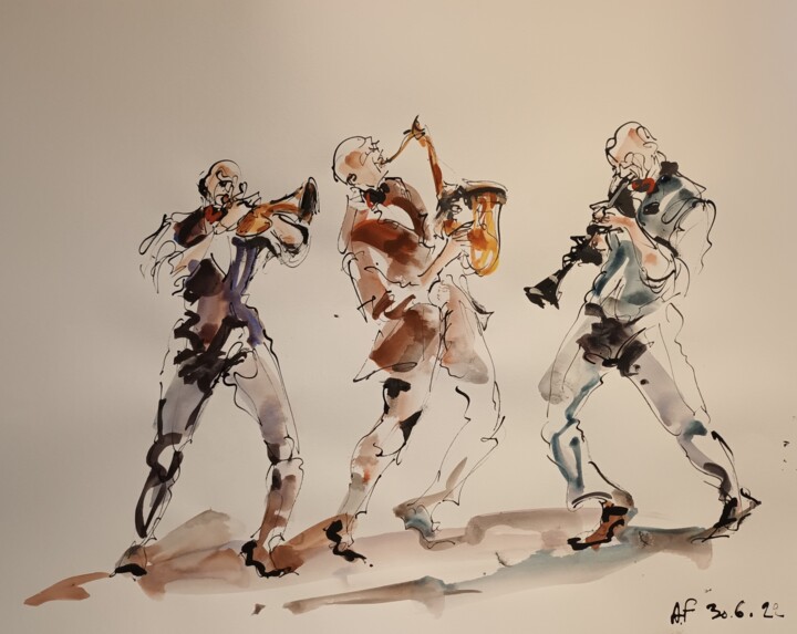 Painting titled "239 Etude jazz" by Antoine Faure, Original Artwork, Gouache