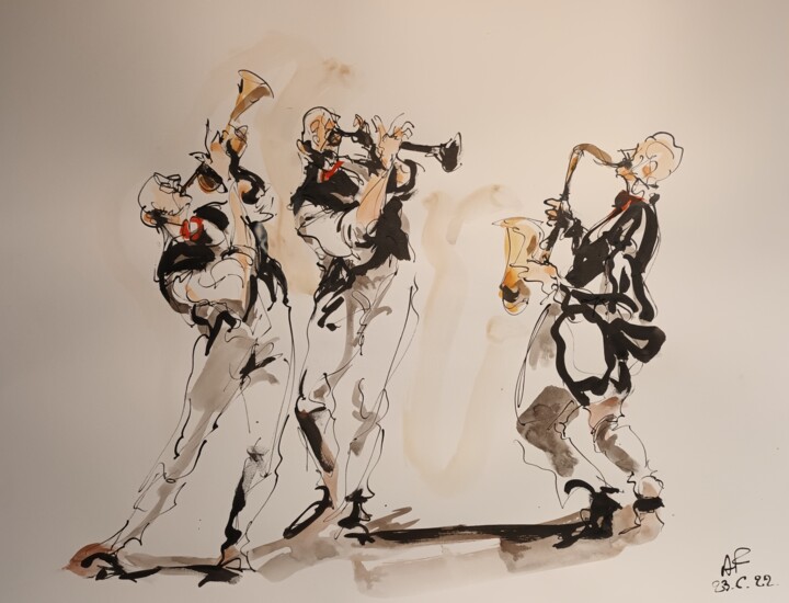 Pintura titulada "250 Etude jazz" por Antoine Faure, Obra de arte original, Gouache