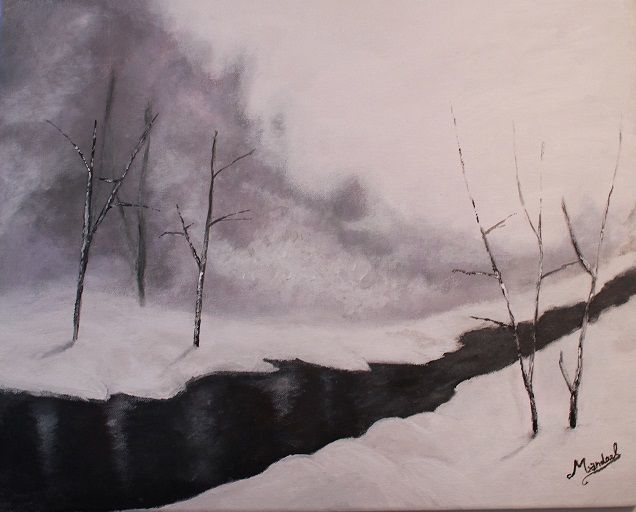 Painting titled "Paysage d'hiver, ac…" by Antoine Mandael, Original Artwork, Acrylic