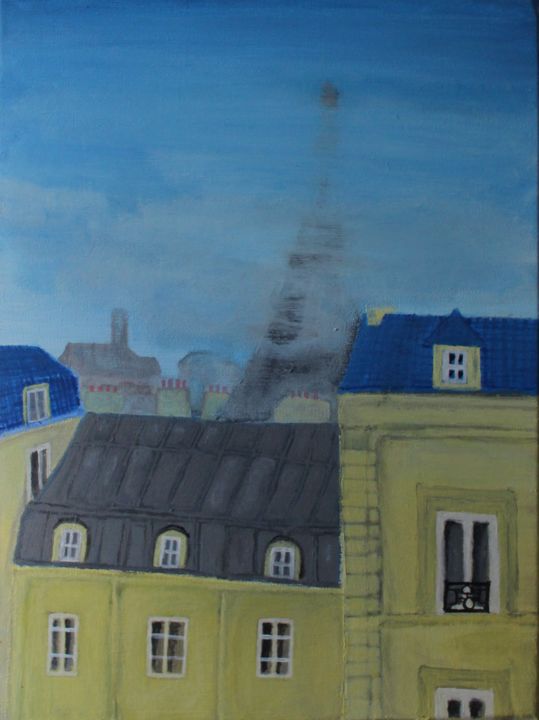 Painting titled "Paris sous les toit…" by Antoine Mandael, Original Artwork, Acrylic