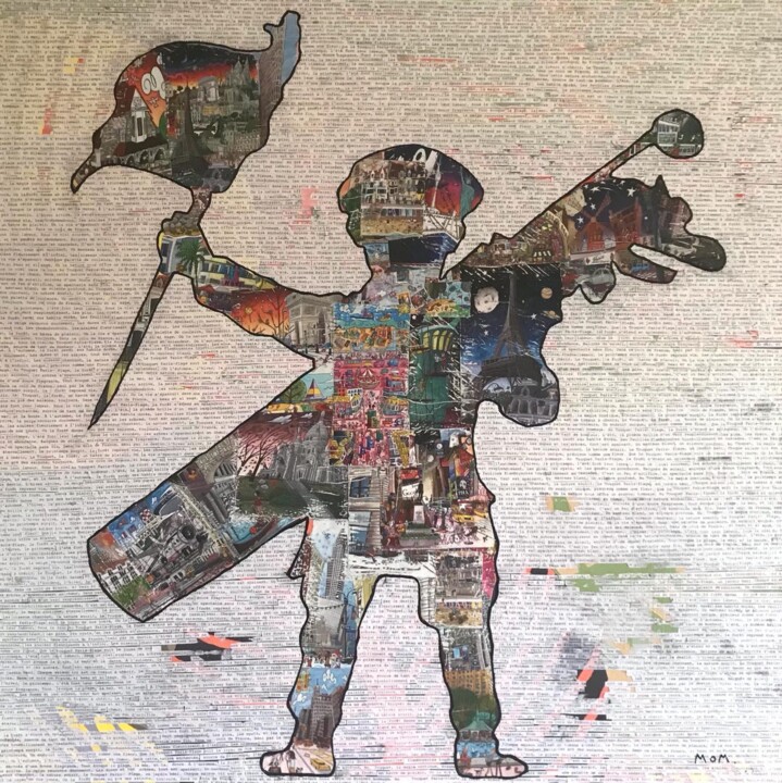 Collages titled "Godon" by Antoine Maume, Original Artwork, Collages Mounted on Wood Stretcher frame