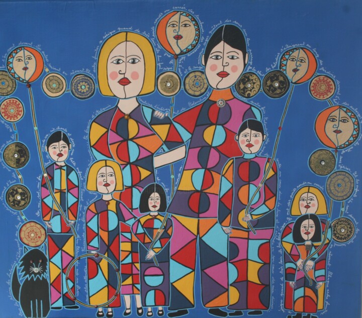 Painting titled "Portrait de famille…" by Antoine Mellado, Original Artwork, Acrylic