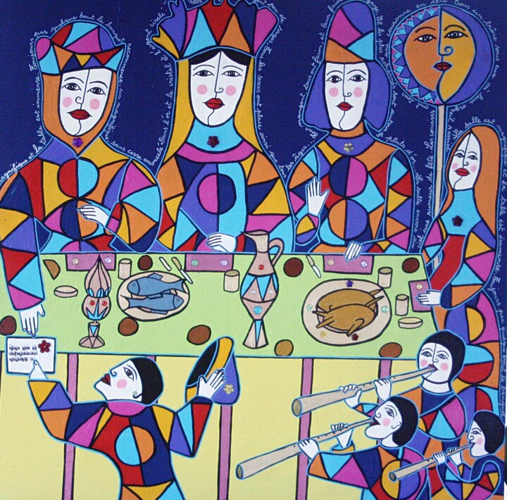 Schilderij getiteld "Le banquet 1" door Antoine Mellado, Origineel Kunstwerk, Acryl