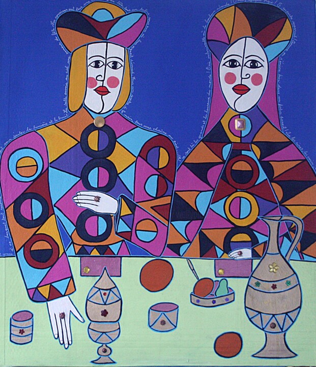 Painting titled "Le banquet 5" by Antoine Mellado, Original Artwork, Acrylic