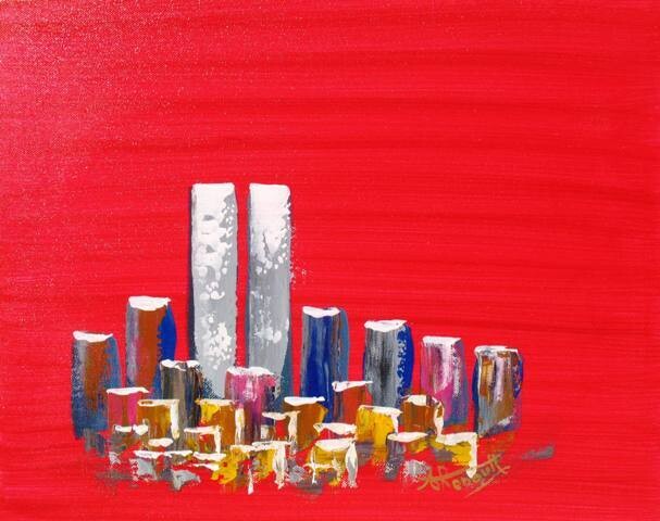 Painting titled "Twin Tower IV" by Antoine Renault, Original Artwork