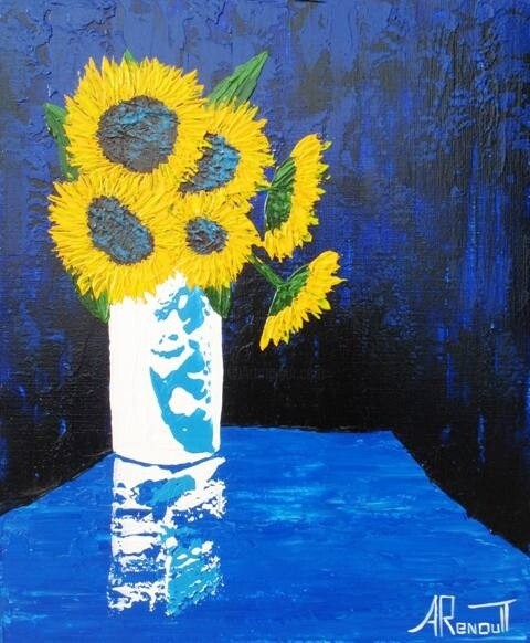 Painting titled "Tournesols sur fond…" by Antoine Renault, Original Artwork