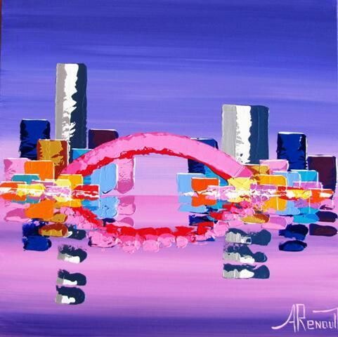 Pintura intitulada "Pink Bridge" por Antoine Renault, Obras de arte originais