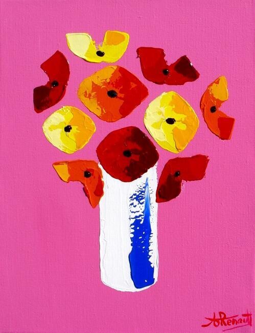 Pintura intitulada "Fleurs - Rose" por Antoine Renault, Obras de arte originais