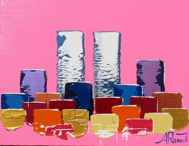 Painting titled "Pink Towers" by Antoine Renault, Original Artwork