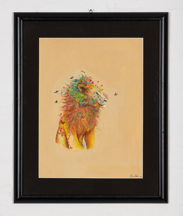 Disegno intitolato "hippie lion" da Antoine Talon, Opera d'arte originale, Pastello