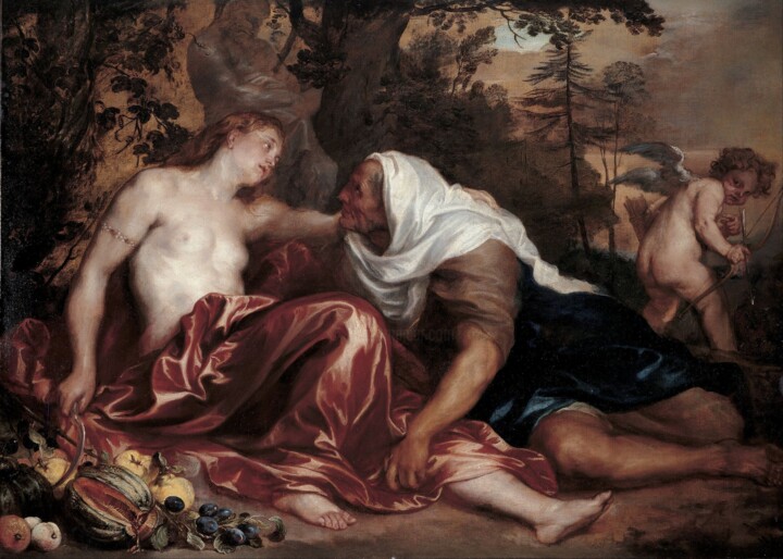 Malarstwo zatytułowany „Vertumne et Pomone” autorstwa Antoine Van Dyck, Oryginalna praca, Olej