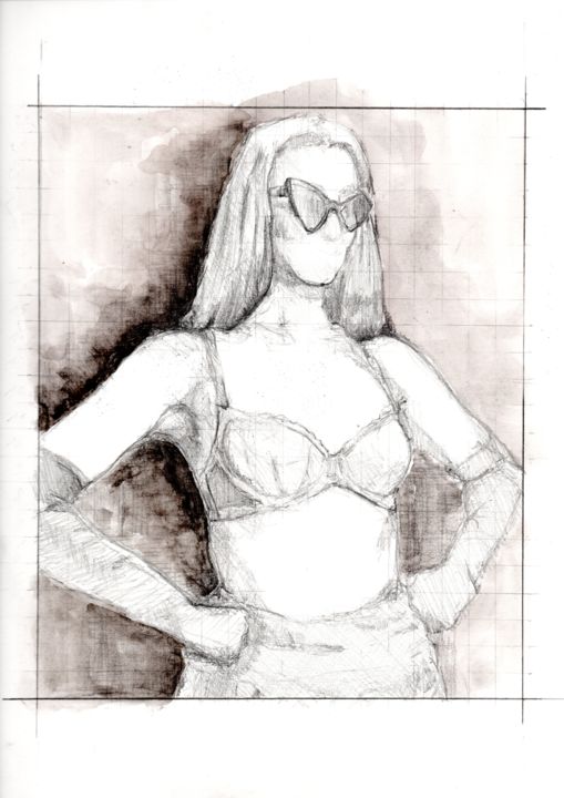 Disegno intitolato "Mademoiselle Sandra" da Antoine Marelle, Opera d'arte originale, Matita