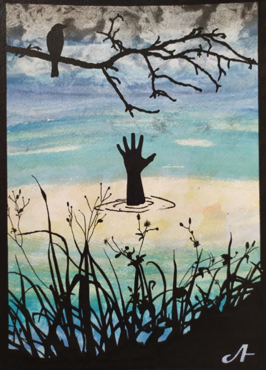 Dessin intitulée "Drowned #ArtistSupp…" par Antoine Tabart, Œuvre d'art originale, Aquarelle