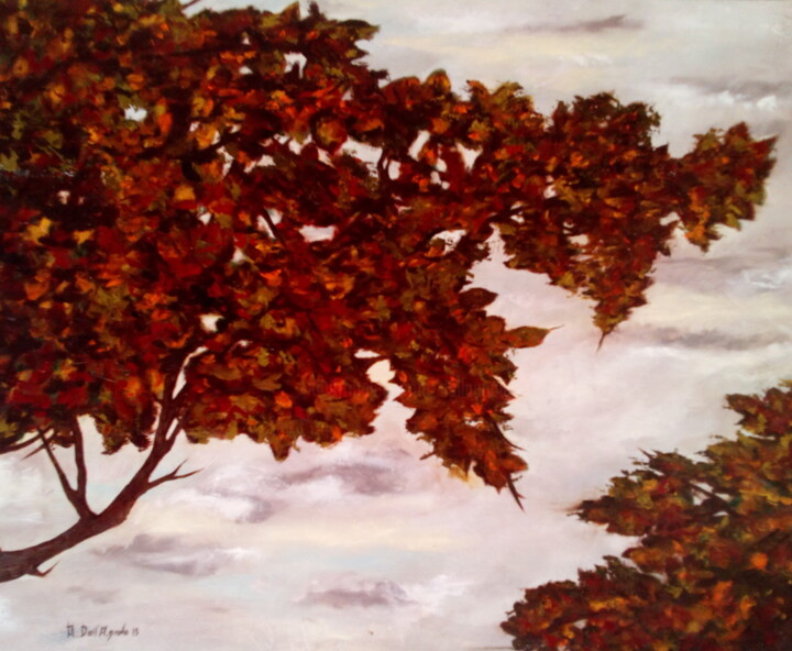 Painting titled "Couleur automne" by Antoinette Dall'Agnolo (Tani), Original Artwork, Oil Mounted on Wood Stretcher frame